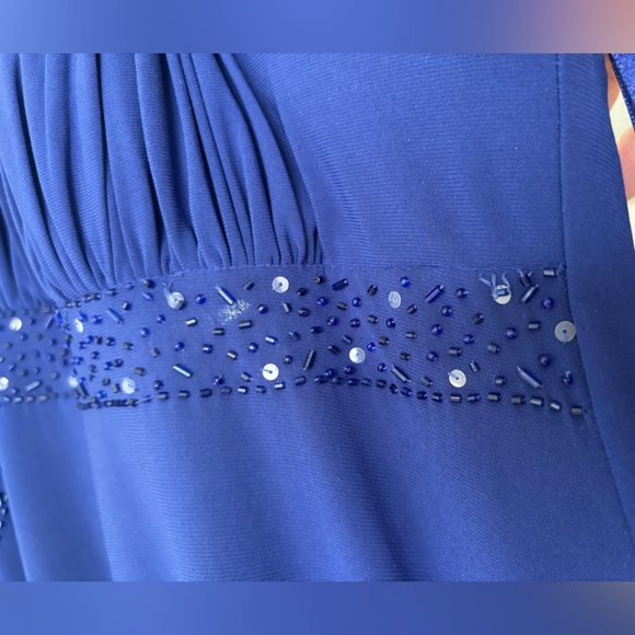 Cobalt Blue A-Line Halter Strap Midi Sequins Dress  16 - Picture 7 of 15
